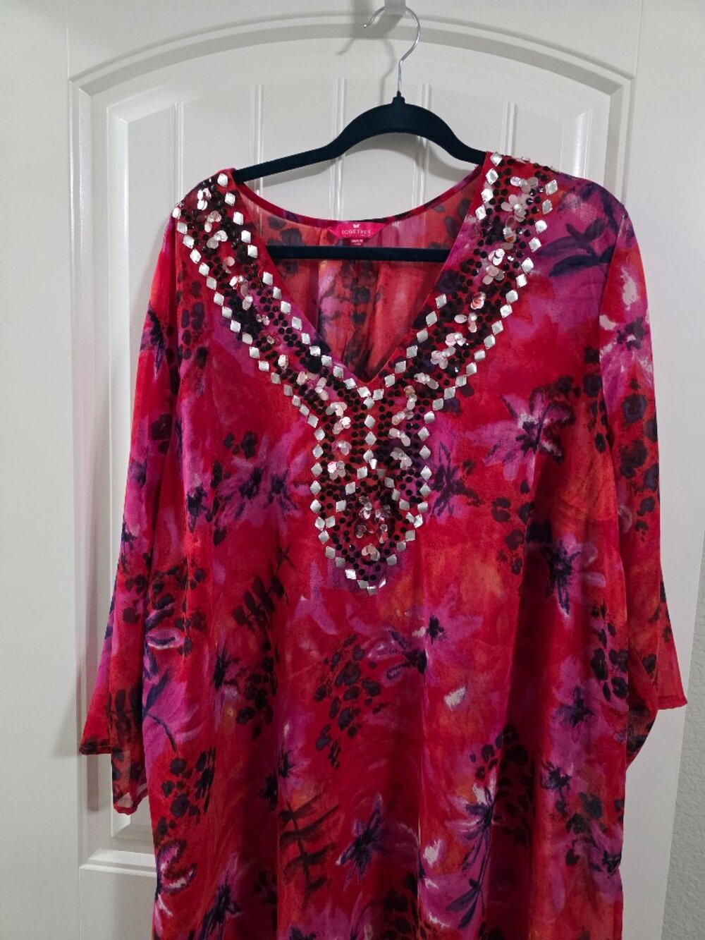 Together Plus Size 22/24 Sheer Floral Embellished Swim Cover Up Resort Tunic